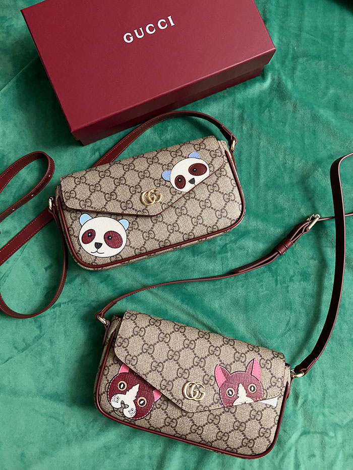 グッチ キャット ディテール付き GG ミニショルダーバッグ 818764 FAEEP 8574 ベージュ&マルチカラー ゴールド金具 ショルダーバッグ 小さめ おしゃれ - 画像 (3)