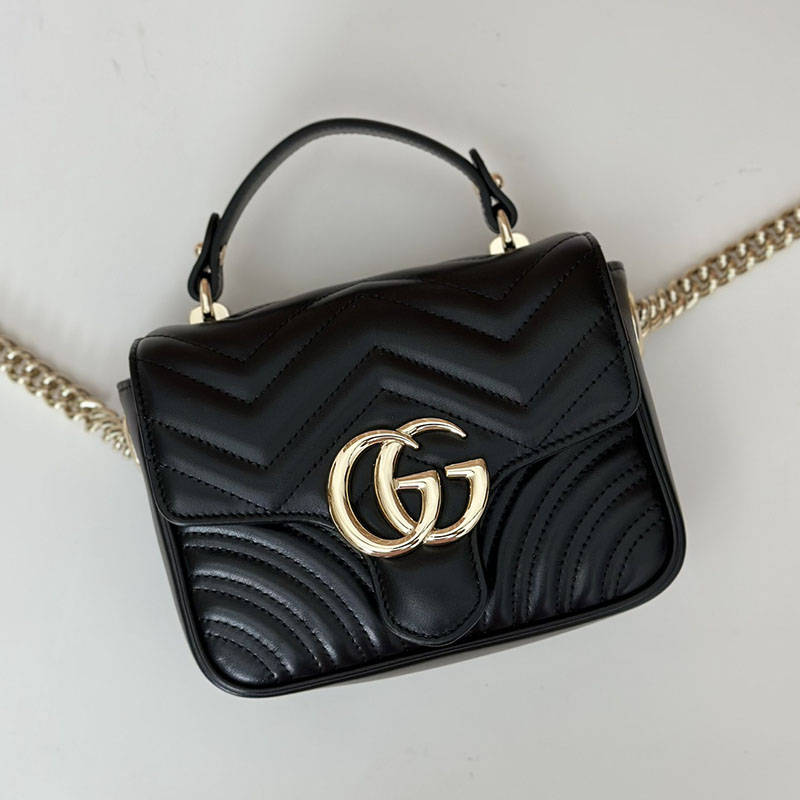 グッチ バッグ 人気 GUCCI GGマーモント ミニ トップハンドルバッグ 811238 AAECK 1000 ブラック グッチ ミニバッグ アウトレット - 画像 (6)