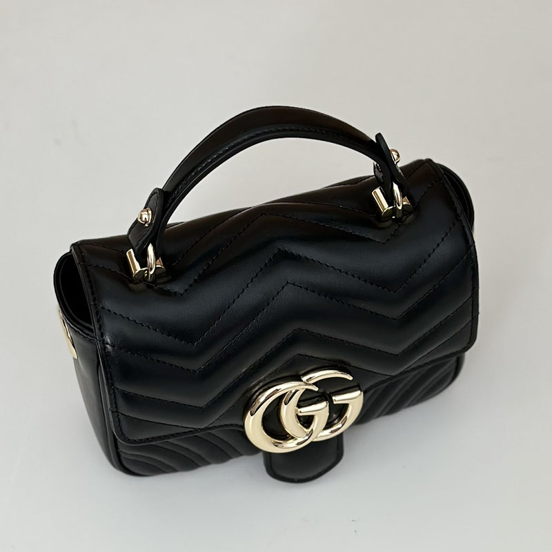 グッチ バッグ 人気 GUCCI GGマーモント ミニ トップハンドルバッグ 811238 AAECK 1000 ブラック グッチ ミニバッグ アウトレット - 画像 (4)