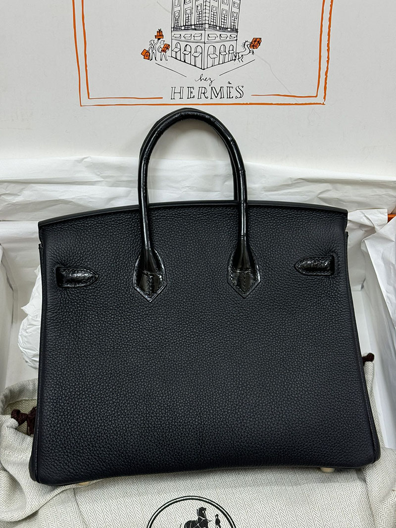 人気色 H品 エルメス バーキン25 タッチ 黒 ブラック トゴ/クロコダイル ニロティカスマット ゴールド金具 2517865 エルメスバーキン風バッグ - 画像 (10)