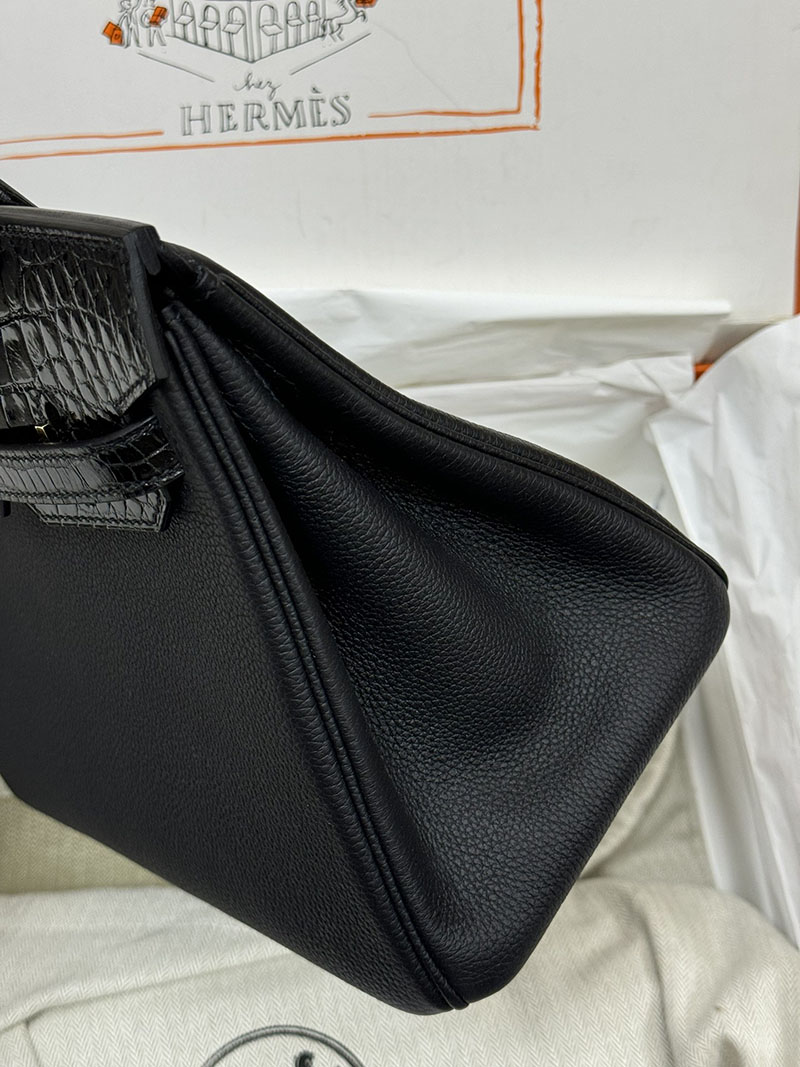 人気色 H品 エルメス バーキン25 タッチ 黒 ブラック トゴ/クロコダイル ニロティカスマット ゴールド金具 2517865 エルメスバーキン風バッグ - 画像 (8)