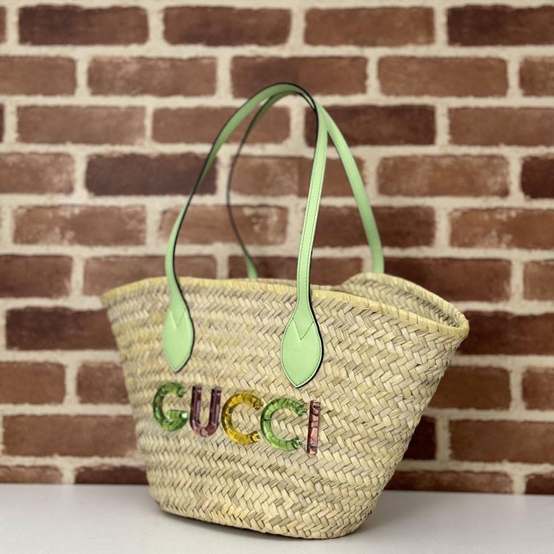 グッチ バッグ 人気 GUCCI ロゴ スモール ストロー トートバッグ 779524 9AAE6 9562 ナチュラル グッチ トートバッグ アウトレット - 画像 (6)