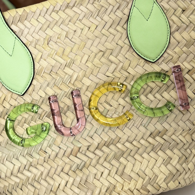グッチ バッグ 人気 GUCCI ロゴ スモール ストロー トートバッグ 779524 9AAE6 9562 ナチュラル グッチ トートバッグ アウトレット - 画像 (3)