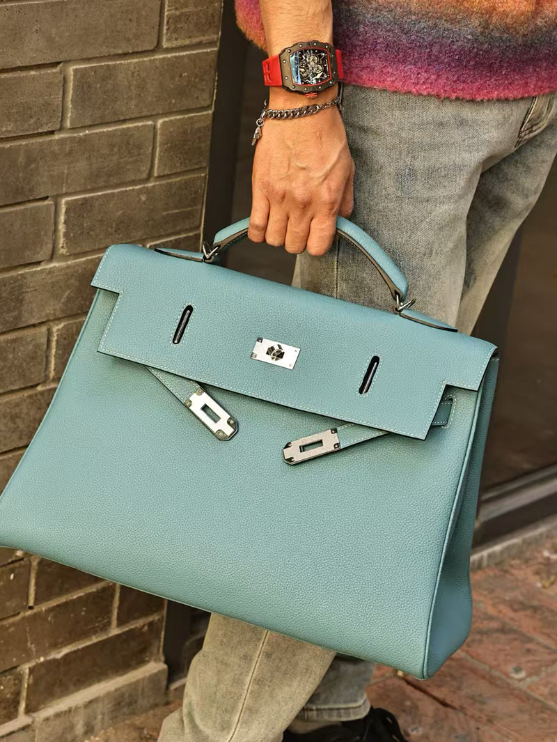 エルメス メンズバッグ 人気 HERMES ケリー 42cm 内縫い ブルージーン トゴ シルバー金具 2519456 - 画像 (6)