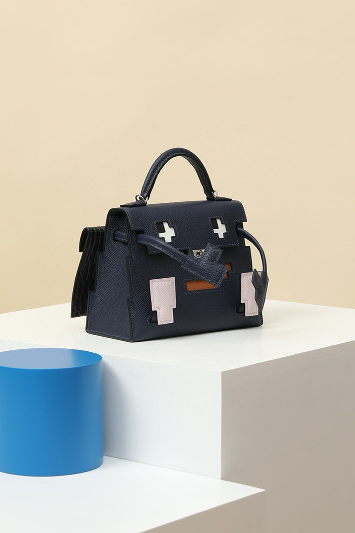 エルメス ケリードールピクト ブルーサフィール×モーヴペール×ゴールド×ブラック エプソン シルバー金具 2518522 ケリードールピクト 定価 - 画像 (9)
