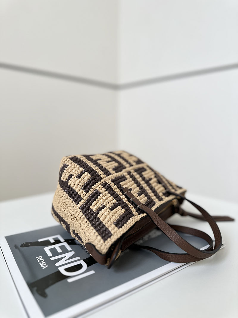 フェンディ 人気バッグ FENDI ロール ミニ ブラウンFFラフィア クロシェミニバッグ 8BS096AS3BF1PII - 画像 (7)