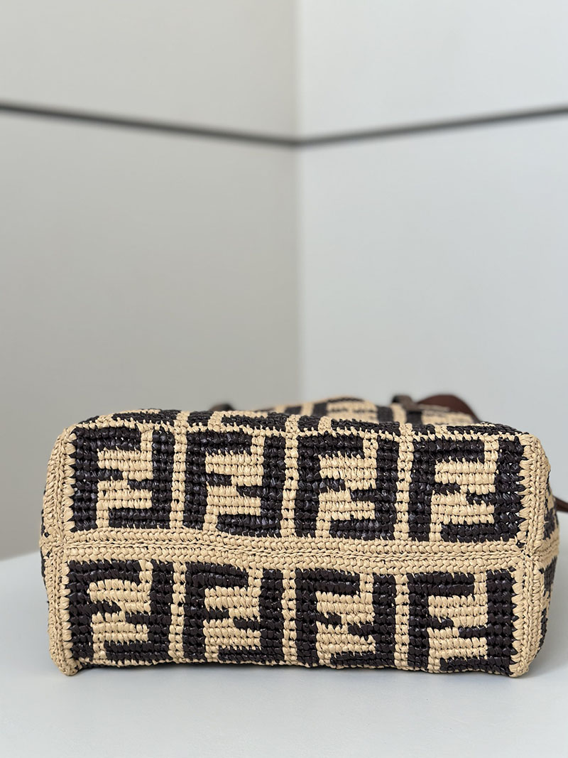 フェンディ 人気バッグ FENDI ロール スモール ブラウンFFラフィア クロシェ スリム クラッチ付きトートバッグ 8BH424AS3BF1PII - 画像 (7)