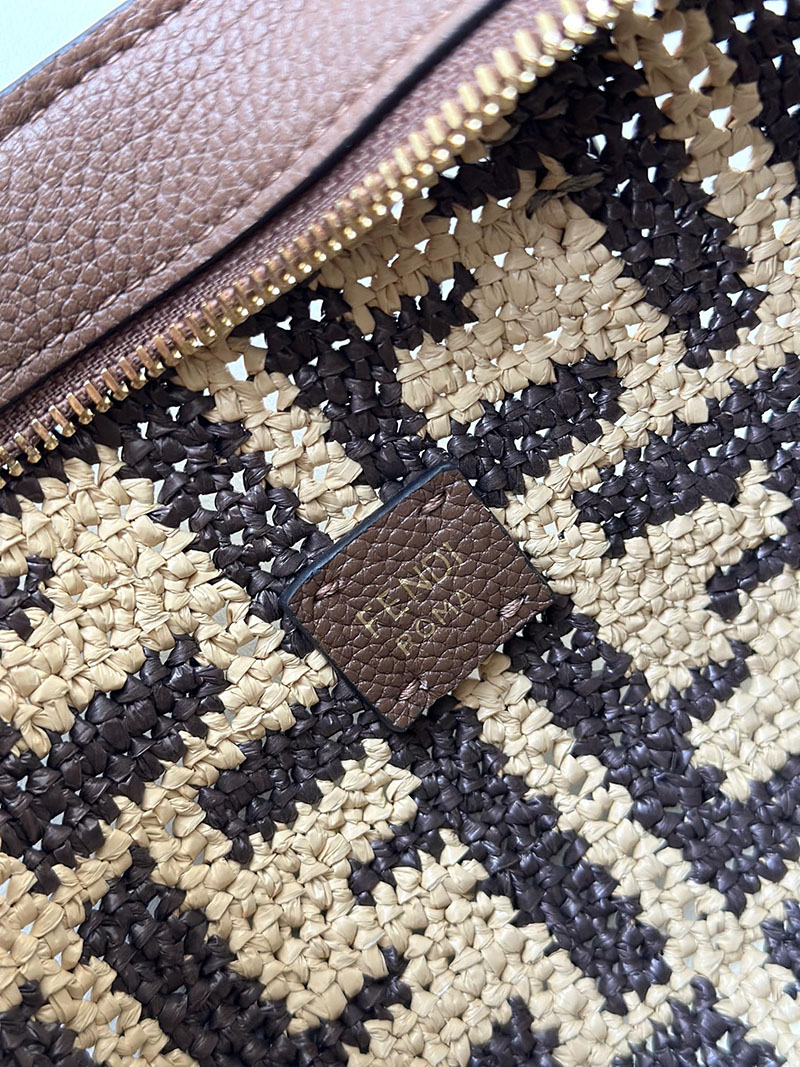 フェンディ 人気バッグ FENDI ロール ミニ ブラウンFFラフィア クロシェミニバッグ 8BS096AS3BF1PII - 画像 (4)