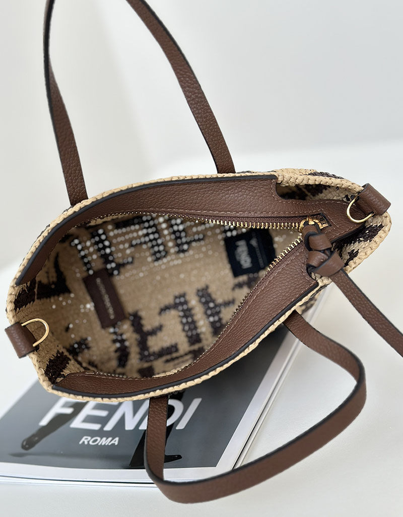 フェンディ 人気バッグ FENDI ロール ミニ ブラウンFFラフィア クロシェミニバッグ 8BS096AS3BF1PII - 画像 (3)