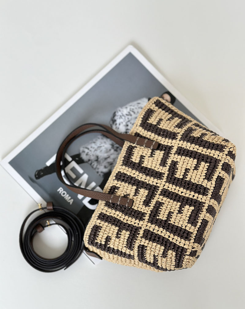 フェンディ 人気バッグ FENDI ロール ミニ ブラウンFFラフィア クロシェミニバッグ 8BS096AS3BF1PII - 画像 (2)