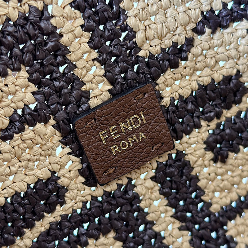 フェンディ 人気バッグ FENDI ロール スモール ブラウンFFラフィア クロシェ スリム クラッチ付きトートバッグ 8BH424AS3BF1PII - 画像 (5)