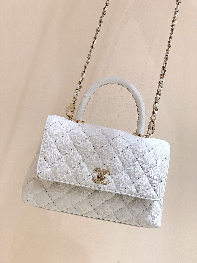 シャネル 新作バッグ H品 CHANEL トップハンドル フラップ バッグ 2WAY チェーンショルダー ホワイト A92990 B05061 10601 - 画像 (9)