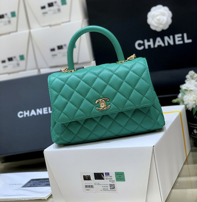 シャネル 新作バッグ H品 CHANEL トップハンドル フラップ バッグ 2WAY チェーンショルダー グリーン A92990 B05061 NM369 - 画像 (9)