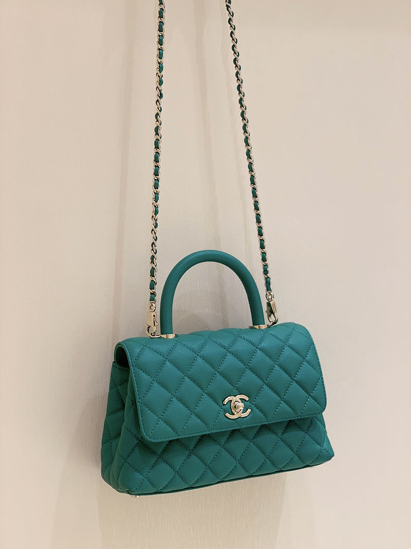 シャネル 新作バッグ H品 CHANEL トップハンドル フラップ バッグ 2WAY チェーンショルダー グリーン A92990 B05061 NM369 - 画像 (7)