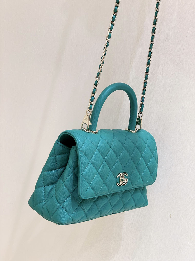 シャネル 新作バッグ H品 CHANEL トップハンドル フラップ バッグ 2WAY チェーンショルダー グリーン A92990 B05061 NM369 - 画像 (5)