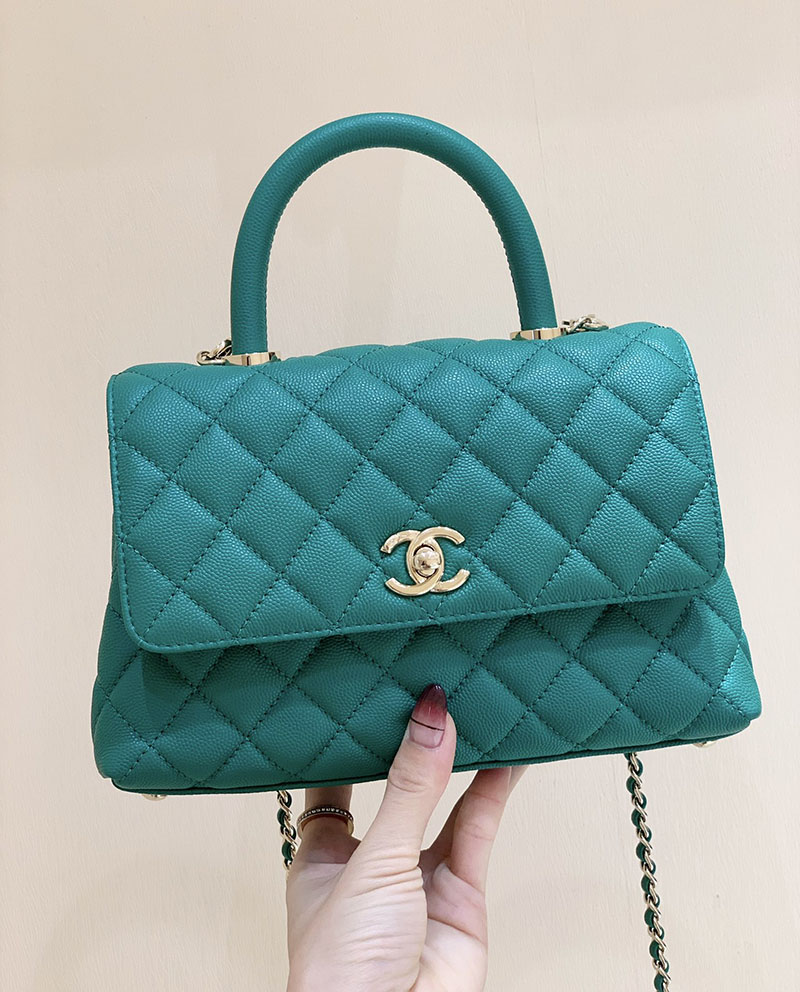 シャネル 新作バッグ H品 CHANEL トップハンドル フラップ バッグ 2WAY チェーンショルダー グリーン A92990 B05061 NM369 - 画像 (3)