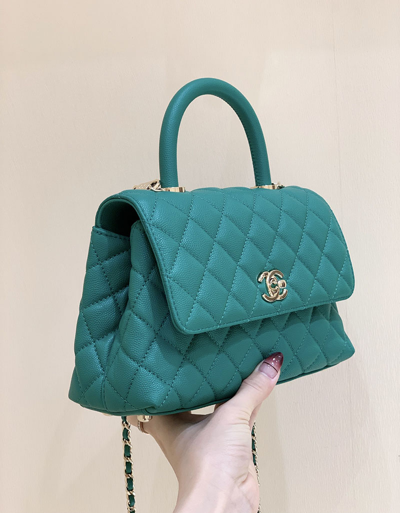 シャネル 新作バッグ H品 CHANEL トップハンドル フラップ バッグ 2WAY チェーンショルダー グリーン A92990 B05061 NM369 - 画像 (2)
