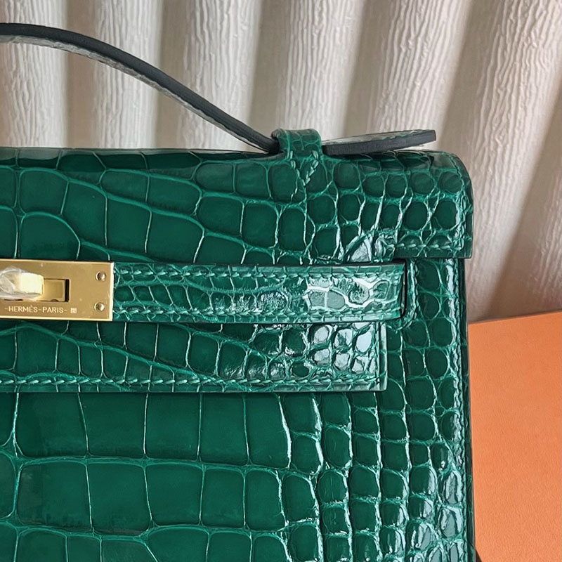 エルメス バッグ 人気 HERMES ポシェットケリー ヴェールエメラルド クロコダイル アリゲーターマット ゴールド金具 2521249 ケリーバッグ クロコダイル - 画像 (10)