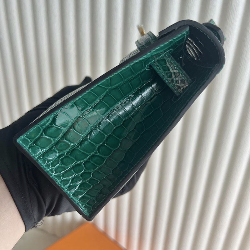 エルメス バッグ 人気 HERMES ポシェットケリー ヴェールエメラルド クロコダイル アリゲーターマット ゴールド金具 2521249 ケリーバッグ クロコダイル - 画像 (9)