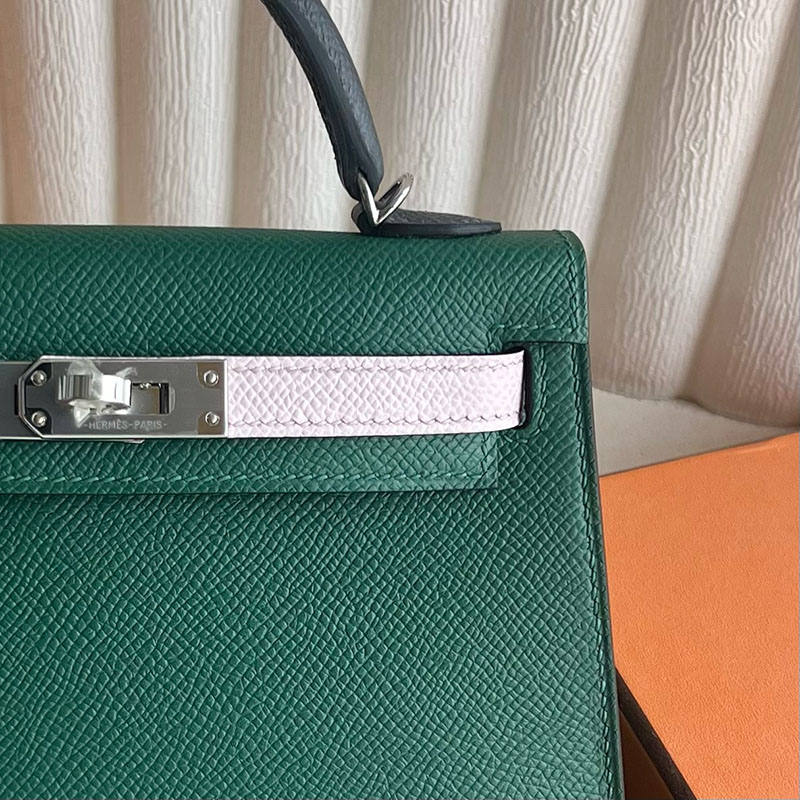 エルメス ミニバッグ HERMES ケリーミニ2 外縫い ヴェールモワイヤン/モーヴペール/アルドワーズ ヴォーエプソン シルバー金具 2521256 エルメスミニケリーバッグ - 画像 (10)