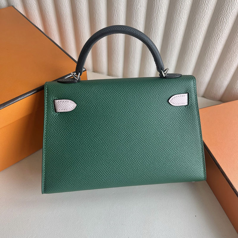 エルメス ミニバッグ HERMES ケリーミニ2 外縫い ヴェールモワイヤン/モーヴペール/アルドワーズ ヴォーエプソン シルバー金具 2521256 エルメスミニケリーバッグ - 画像 (8)