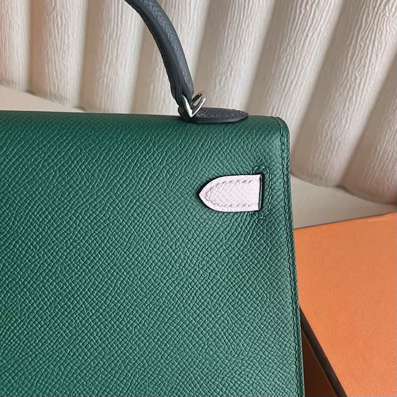 エルメス ミニバッグ HERMES ケリーミニ2 外縫い ヴェールモワイヤン/モーヴペール/アルドワーズ ヴォーエプソン シルバー金具 2521256 エルメスミニケリーバッグ - 画像 (7)