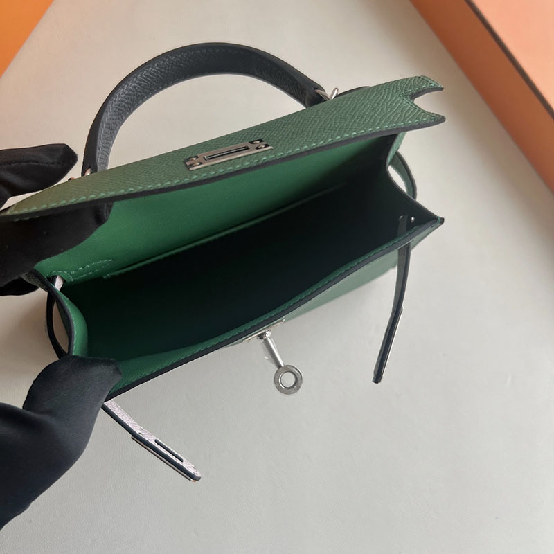 エルメス ミニバッグ HERMES ケリーミニ2 外縫い ヴェールモワイヤン/モーヴペール/アルドワーズ ヴォーエプソン シルバー金具 2521256 エルメスミニケリーバッグ - 画像 (6)