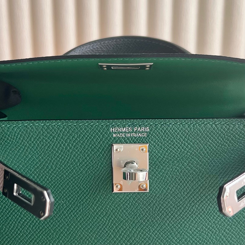 エルメス ミニバッグ HERMES ケリーミニ2 外縫い ヴェールモワイヤン/モーヴペール/アルドワーズ ヴォーエプソン シルバー金具 2521256 エルメスミニケリーバッグ - 画像 (5)