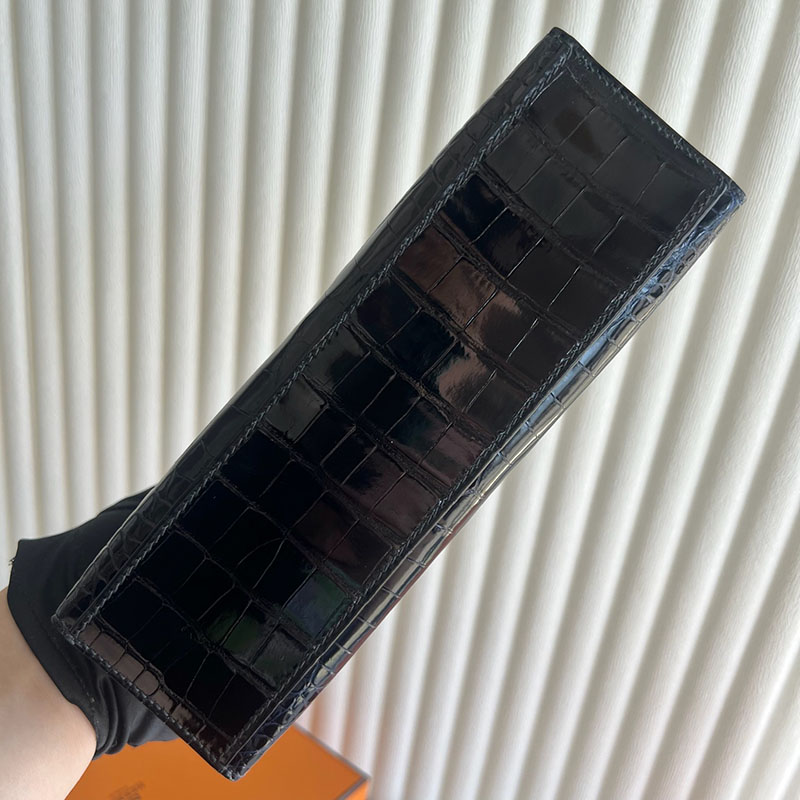 今流行りのバック レディース HERMES ポシェットケリー ブラック/ブルーマリン クロコダイル アリゲーターマット ゴールド金具 2521265 ケリーバッグ クロコダイル - 画像 (3)