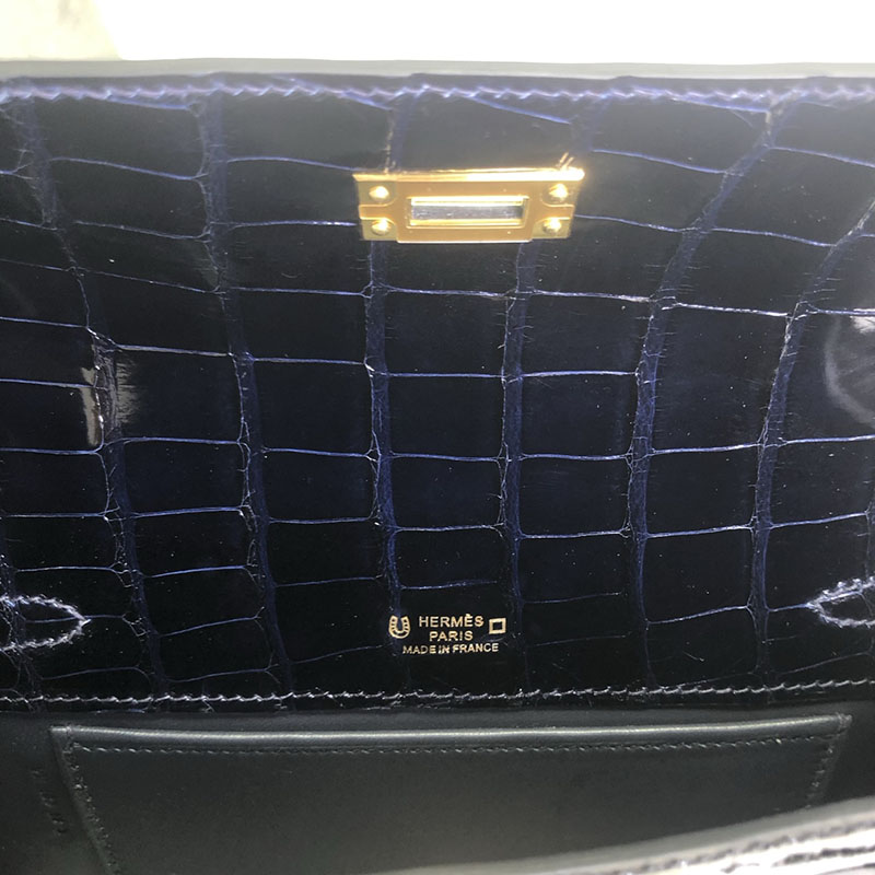 今流行りのバック レディース HERMES ポシェットケリー ブラック/ブルーマリン クロコダイル アリゲーターマット ゴールド金具 2521265 ケリーバッグ クロコダイル - 画像 (5)