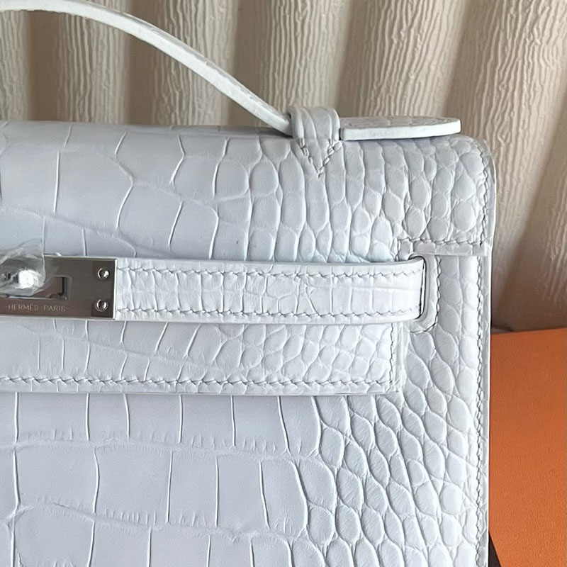 並行輸入品 HERMES ポシェットケリー 白 ホワイト クロコダイル アリゲーターマット シルバー金具 2521290 ケリーバッグ クロコダイル - 画像 (9)