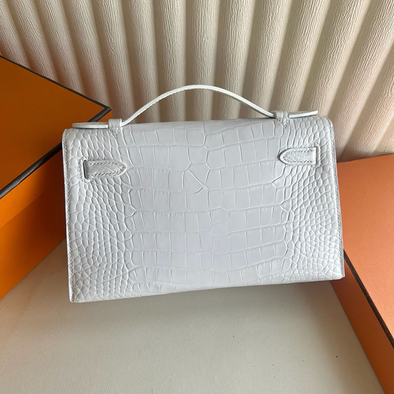 並行輸入品 HERMES ポシェットケリー 白 ホワイト クロコダイル アリゲーターマット シルバー金具 2521290 ケリーバッグ クロコダイル - 画像 (7)