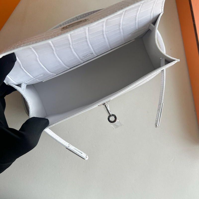 並行輸入品 HERMES ポシェットケリー 白 ホワイト クロコダイル アリゲーターマット シルバー金具 2521290 ケリーバッグ クロコダイル - 画像 (5)