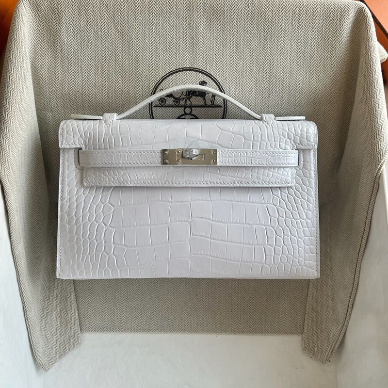 並行輸入品 HERMES ポシェットケリー 白 ホワイト クロコダイル アリゲーターマット シルバー金具 2521290 ケリーバッグ クロコダイル - 画像 (2)