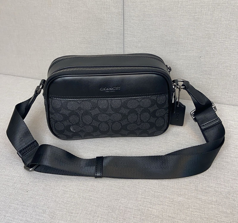 COACH CV921 QBMI5 シグネチャー グラハム クロスボディ チャコール×ブラック 超N品 コーチショルダーバッグ斜めがけメンズ - 画像 (8)