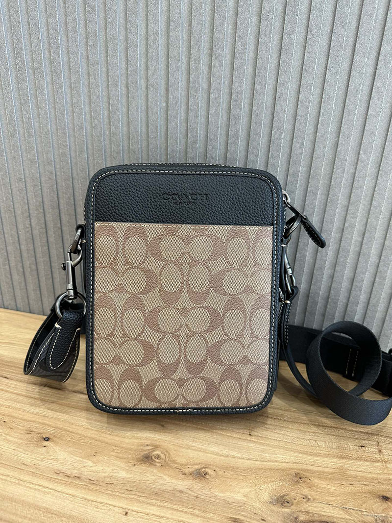 COACH CC090 QBTUP サリバン クロスボディ ブロックド シグネチャー キャンバス カーキ/チャコール 超N品 コーチ バッグ メンズ ショルダー - 画像 (2)