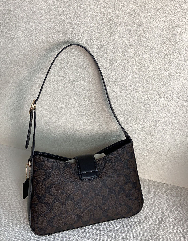 COACH CP005 IMXAQ エライザ ショルダー バッグ・シグネチャー キャンバス ウォルナット×ブラック 超N品 レディース コーチ バッグ人気 - 画像 (9)