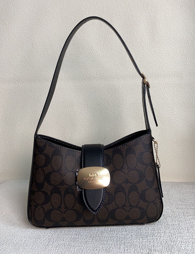 COACH CP005 IMXAQ エライザ ショルダー バッグ・シグネチャー キャンバス ウォルナット×ブラック 超N品 レディース コーチ バッグ人気 - 画像 (8)