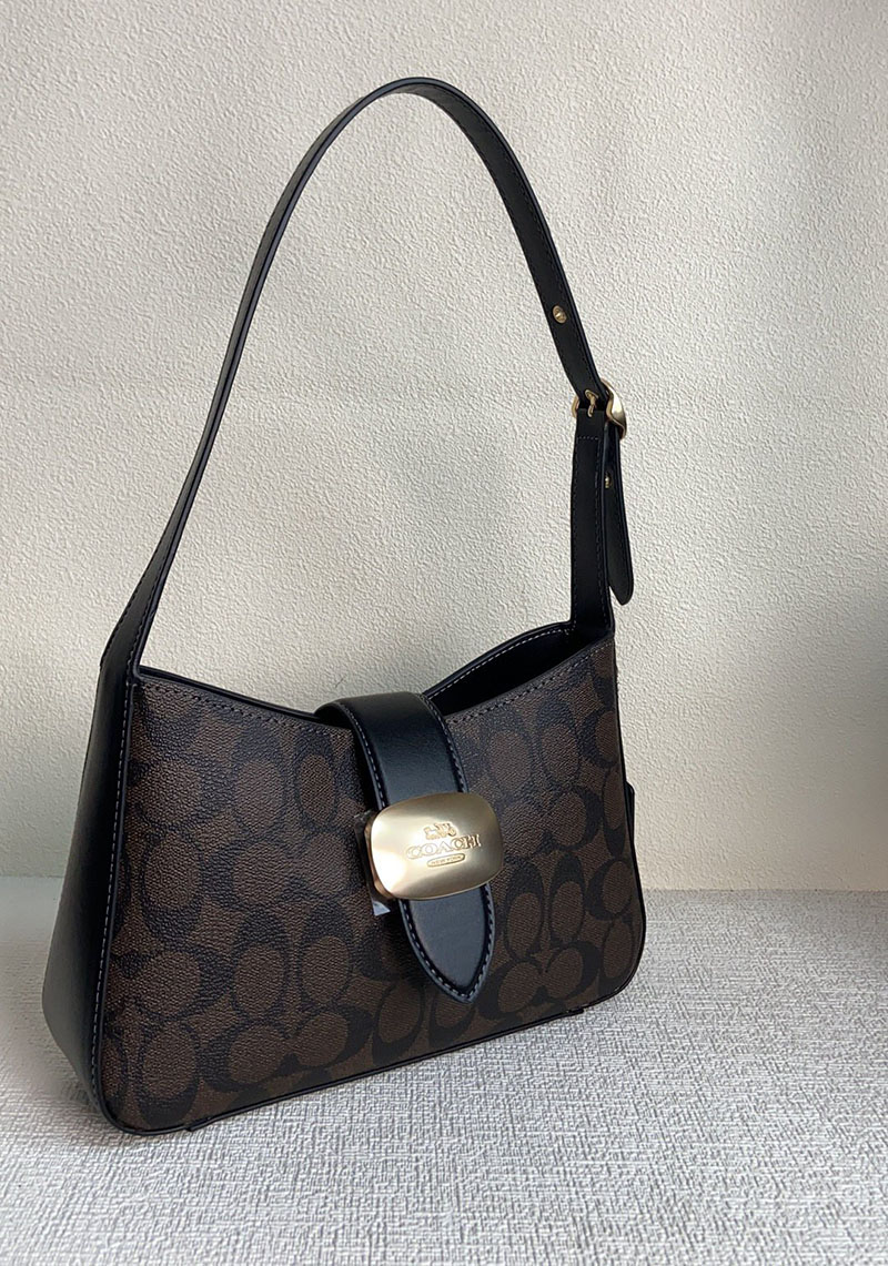 COACH CP005 IMXAQ エライザ ショルダー バッグ・シグネチャー キャンバス ウォルナット×ブラック 超N品 レディース コーチ バッグ人気 - 画像 (7)