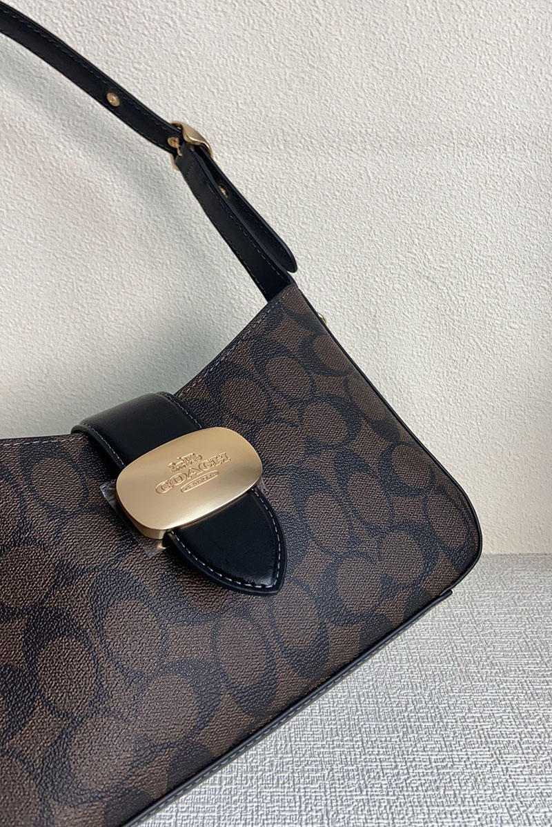 COACH CP005 IMXAQ エライザ ショルダー バッグ・シグネチャー キャンバス ウォルナット×ブラック 超N品 レディース コーチ バッグ人気 - 画像 (6)