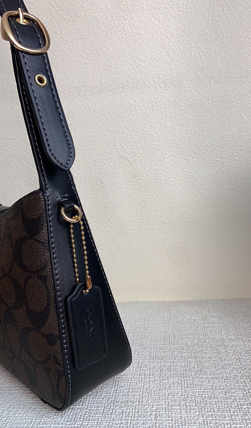 COACH CP005 IMXAQ エライザ ショルダー バッグ・シグネチャー キャンバス ウォルナット×ブラック 超N品 レディース コーチ バッグ人気 - 画像 (4)
