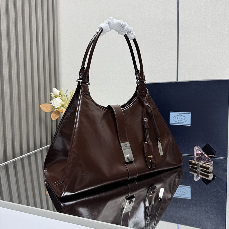 プラダ アウトレット PRADA ラージ レザー トートバッグ 1BG570_2CYR_F01D6_V_OOO ダークブラウン H品 レディース プラダ ショルダーバッグ - 画像 (8)