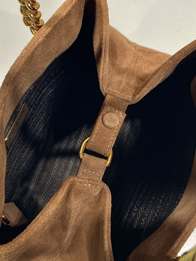 プラダ アウトレット PRADA テスートナイロン チェーン ショルダーバッグ トートバッグ 肩掛けかばん 1BD601 ブラウン H品 プラダ チェーンバッグ アウトレット - 画像 (4)
