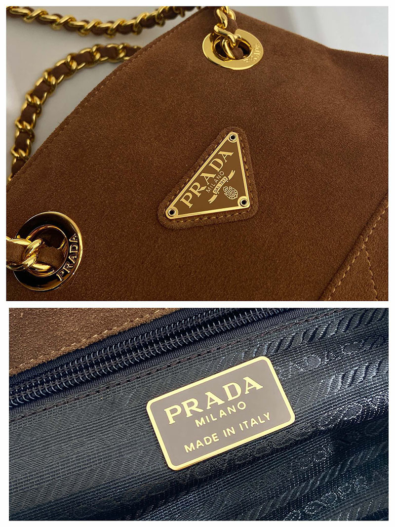 プラダ アウトレット PRADA テスートナイロン チェーン ショルダーバッグ トートバッグ 肩掛けかばん 1BD601 ブラウン H品 プラダ チェーンバッグ アウトレット - 画像 (2)