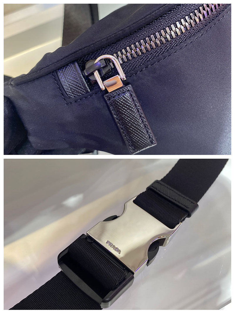 プラダ アウトレット PRADA Re-Nylon xサフィアーノレザー ベルトバッグ 2VL033_2DMH_F0002_V_OOM ブラック H品 プラダ ベルトバッグ メンズ - 画像 (4)