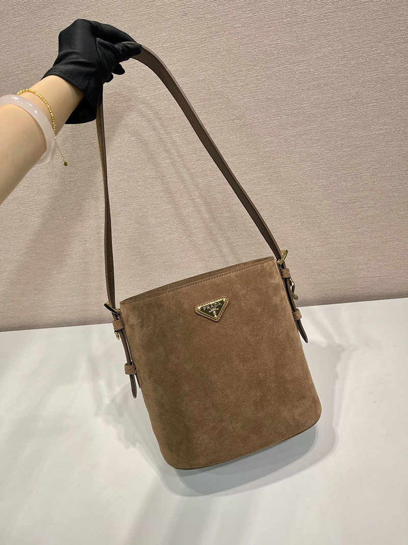 プラダ アウトレット PRADA Suede mini bucket bag スエード バケットバッグ 1BE078 ブラウン H品 プラダ 巾着バッグ アウトレット - 画像 (8)
