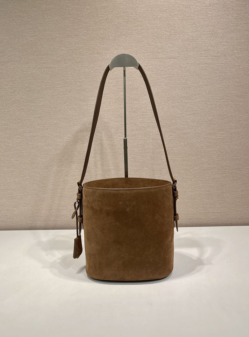 プラダ アウトレット PRADA Suede mini bucket bag スエード バケットバッグ 1BE078 ブラウン H品 プラダ 巾着バッグ アウトレット - 画像 (6)