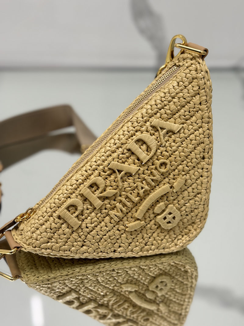 プラダ アウトレット PRADA トライアングル クロシェ ミニポーチ付 ラフィア風 1BH190_2A2T_F0018 ナチュラル H品 プラダ バッグ 三角 - 画像 (6)