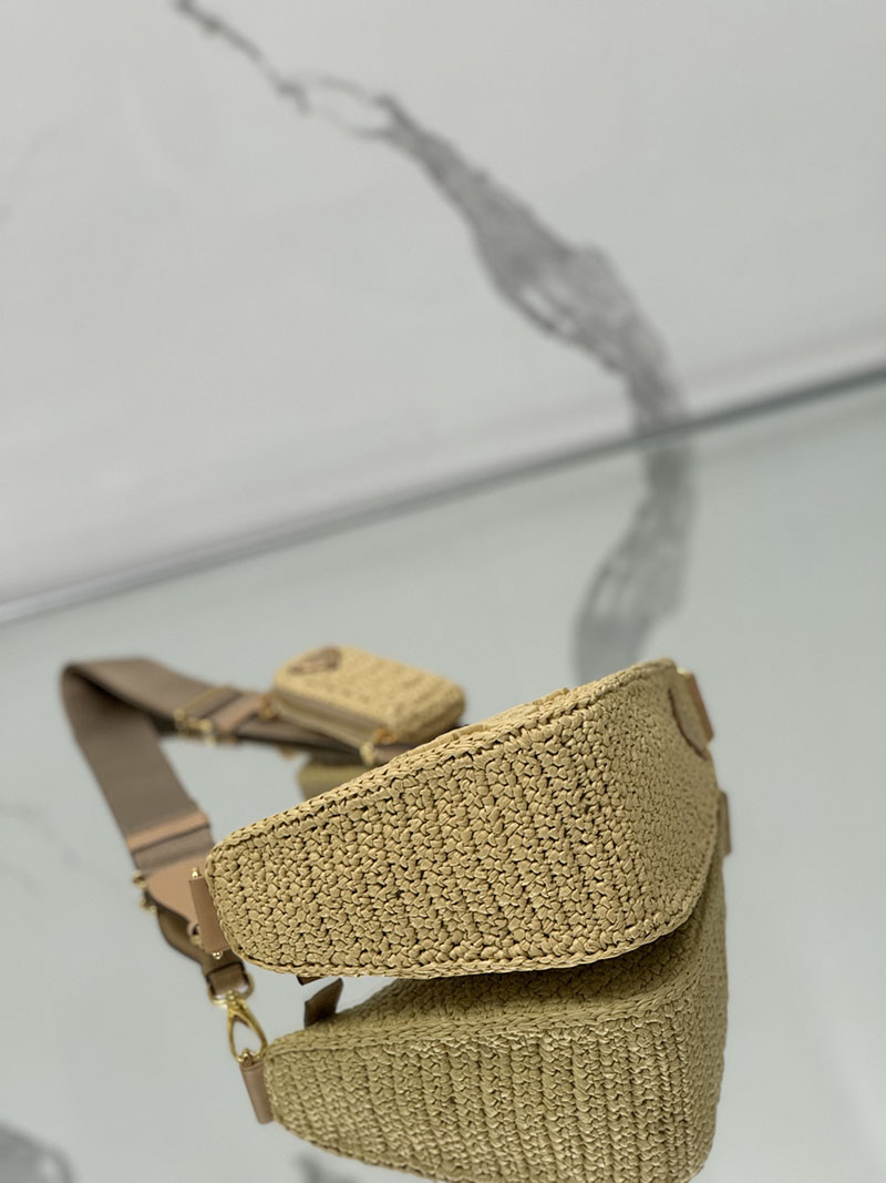 プラダ アウトレット PRADA トライアングル クロシェ ミニポーチ付 ラフィア風 1BH190_2A2T_F0018 ナチュラル H品 プラダ バッグ 三角 - 画像 (5)