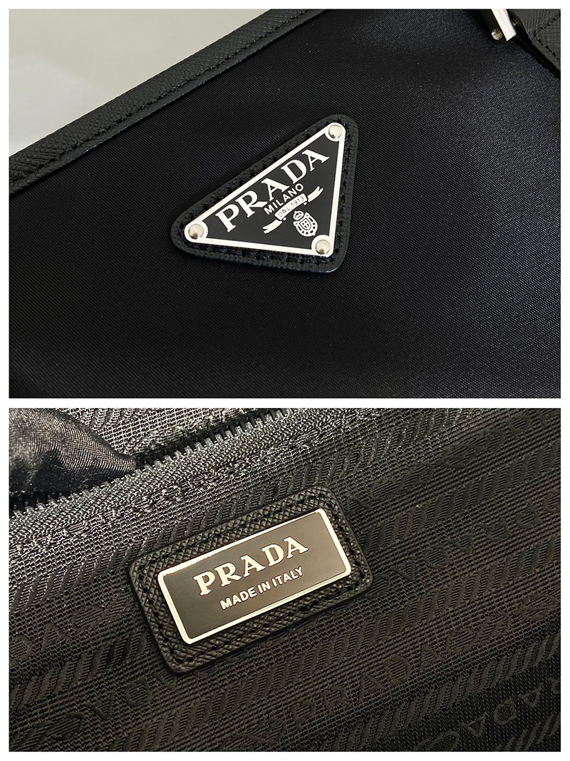 プラダ アウトレット PRADA Re-Nylon xサフィアーノレザートートバッグ 2VG112_2DMH_F0002 ブラック H品 プラダ トートバッグ メンズ ビジネス - 画像 (2)